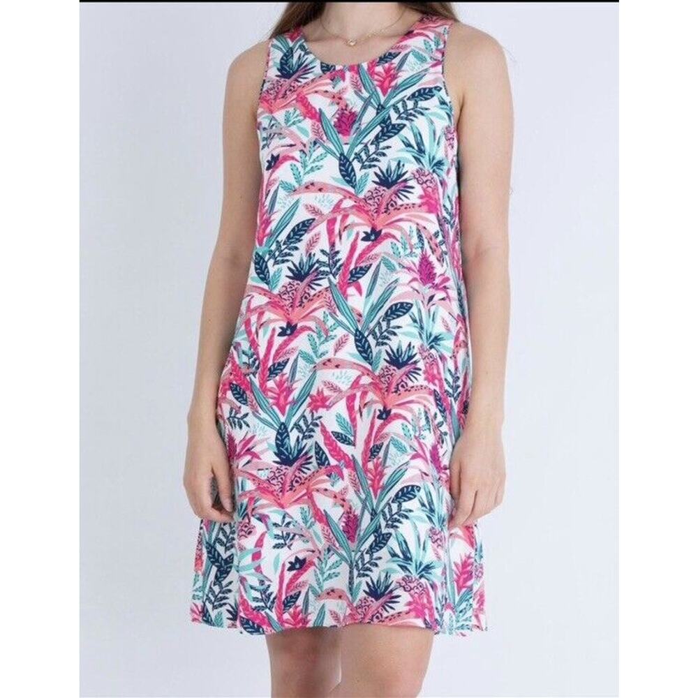 Hatley Meghan Sleeveless Pineapple Smoothie Print Dress White Pink Blue XSj